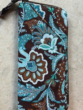 vera bradley * blue / brown long zippered wallet * euc